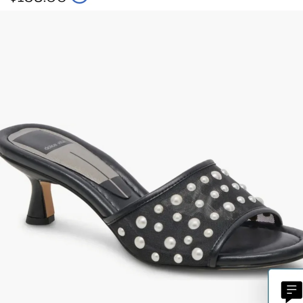 Dolce Vita Meeza Pearl Elegant Blk W/ White Faux Pearl Detail Women's Heels NIB - Picture 2 of 16